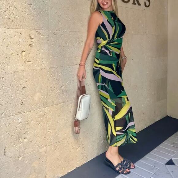 Donna Morgan Green Mesh Maxi Dress SIZE 10 Resort Abstract Bodycon Designer $138 - Picture 7 of 8